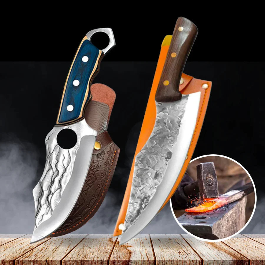 Professional Knife and Hand-Forged Cleaver Combo + 2 Sheaths • Fuego Combo by BRAVUS