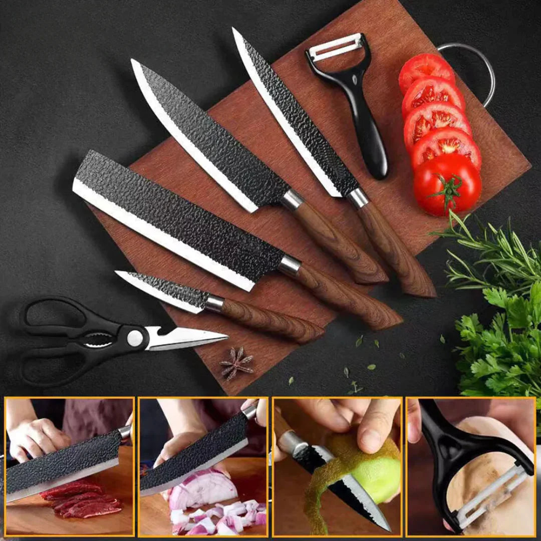 6-Piece Professional Forged Knife Set • Wood Combo by BRAVUS™