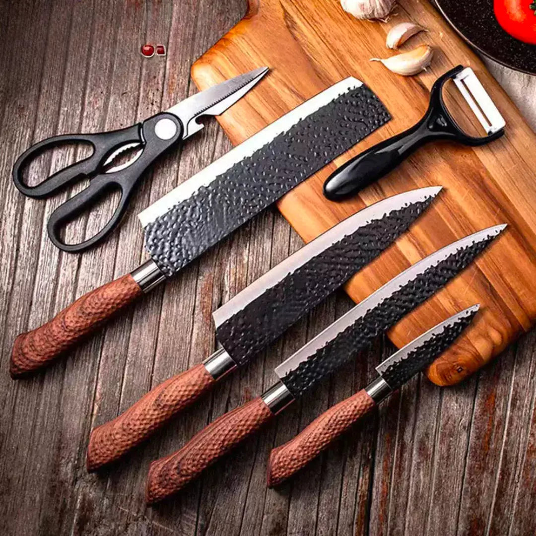 6-Piece Professional Forged Knife Set • Wood Combo by BRAVUS™