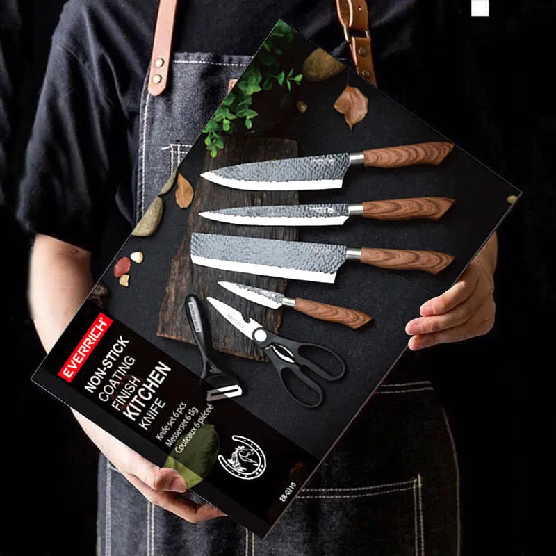 6-Piece Professional Forged Knife Set • Wood Combo by BRAVUS™