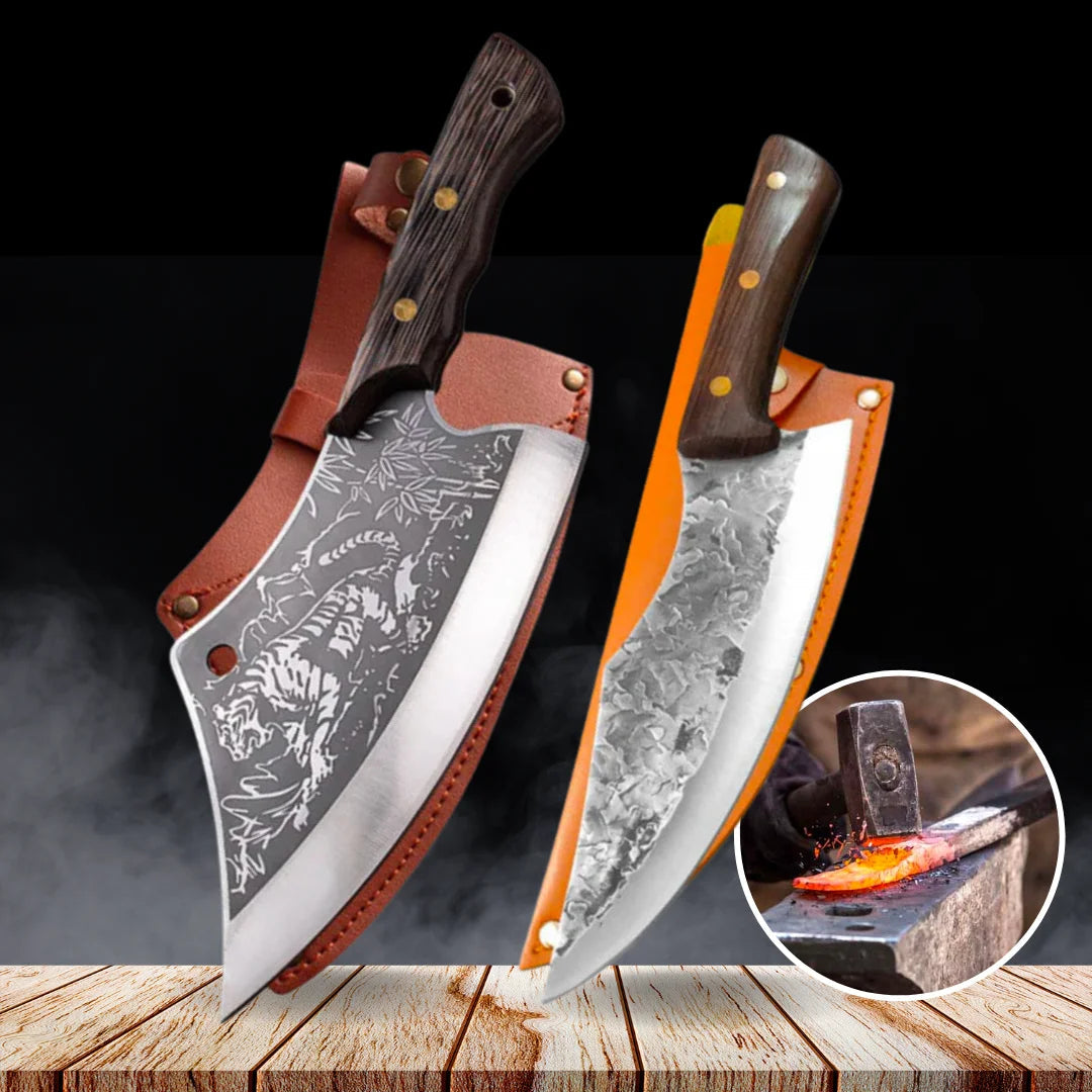 Professional Knife and Hand-Forged Cleaver Combo + 2 Sheaths • King Combo by BRAVUS